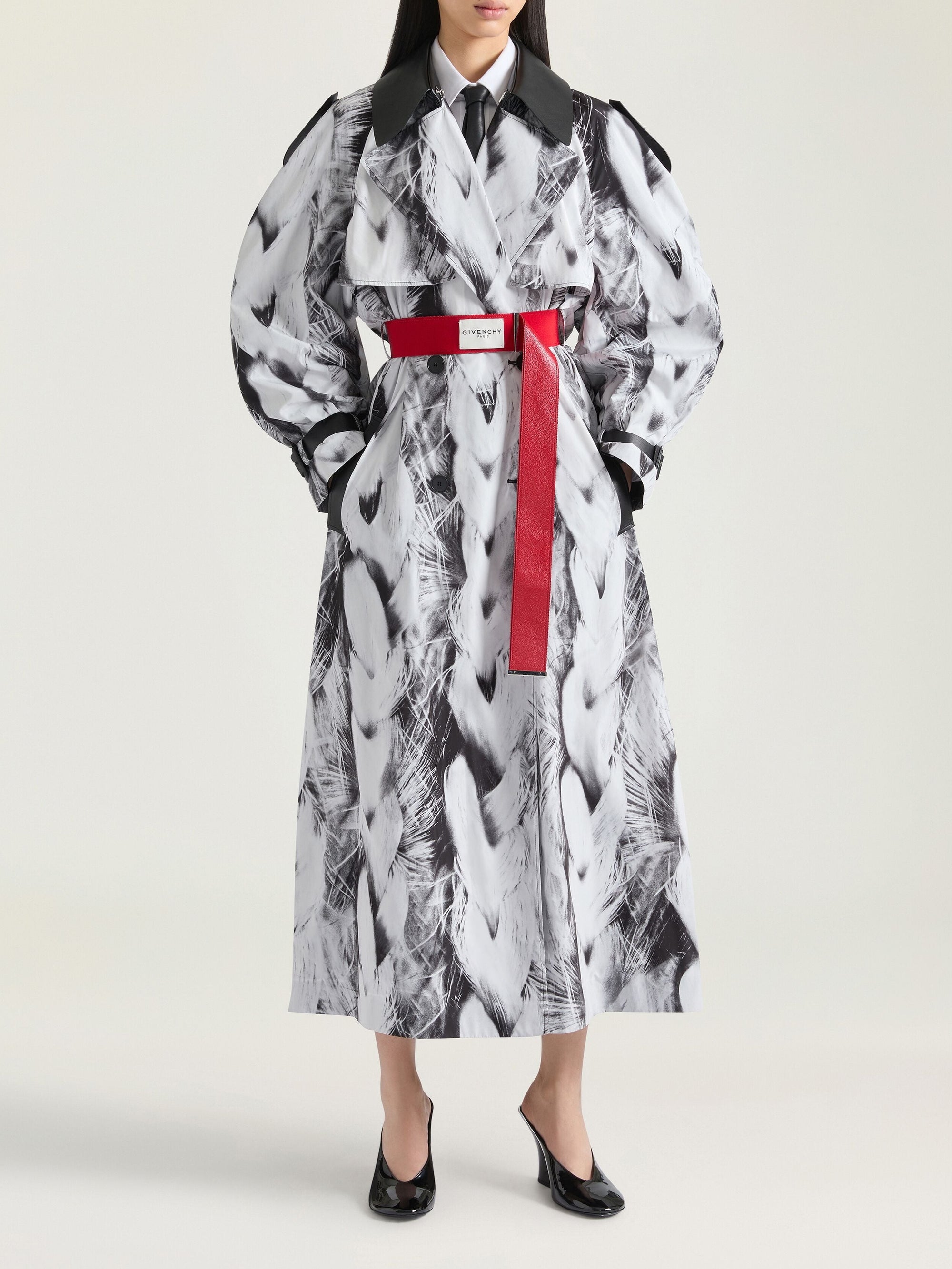 Fur-print trench coat - Black & White