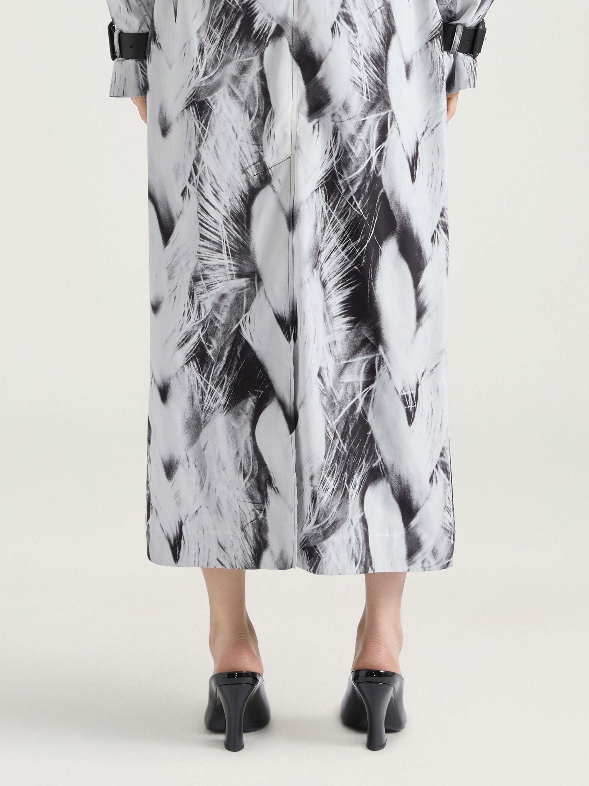 Fur-print trench coat - Black & White