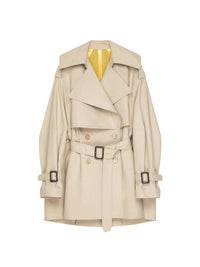 Short cocoon trench coat – Beige & Mustard