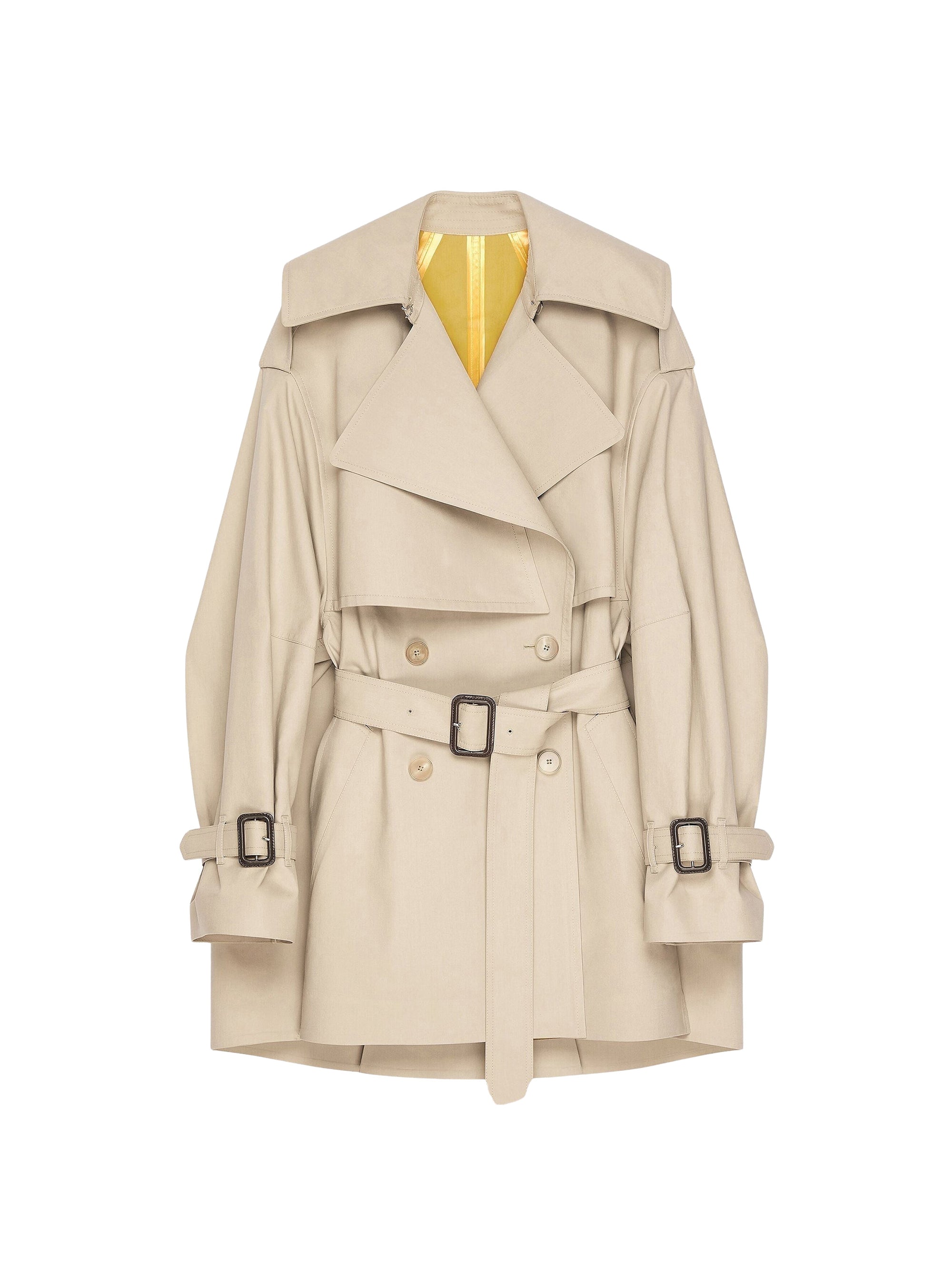 Short cocoon trench coat – Beige & Mustard