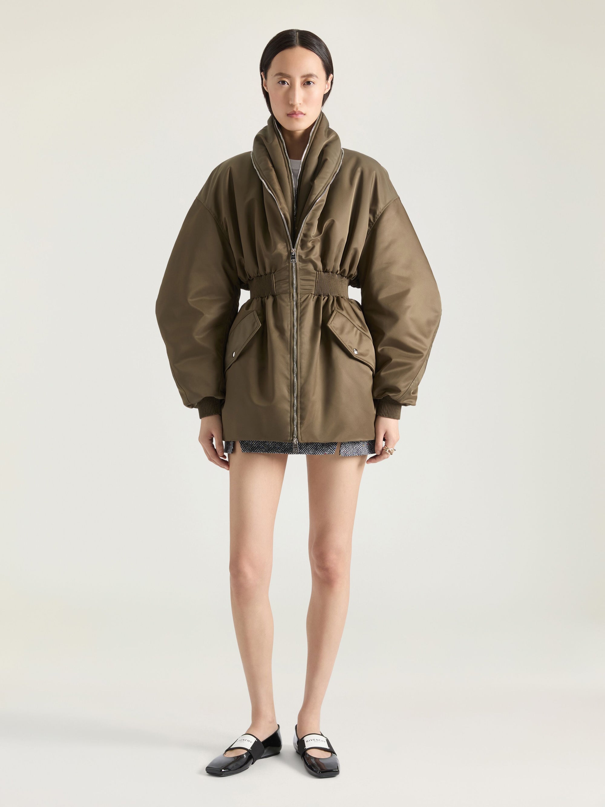 LONG ZIPPED SHAWL COLLAR BOMBER
