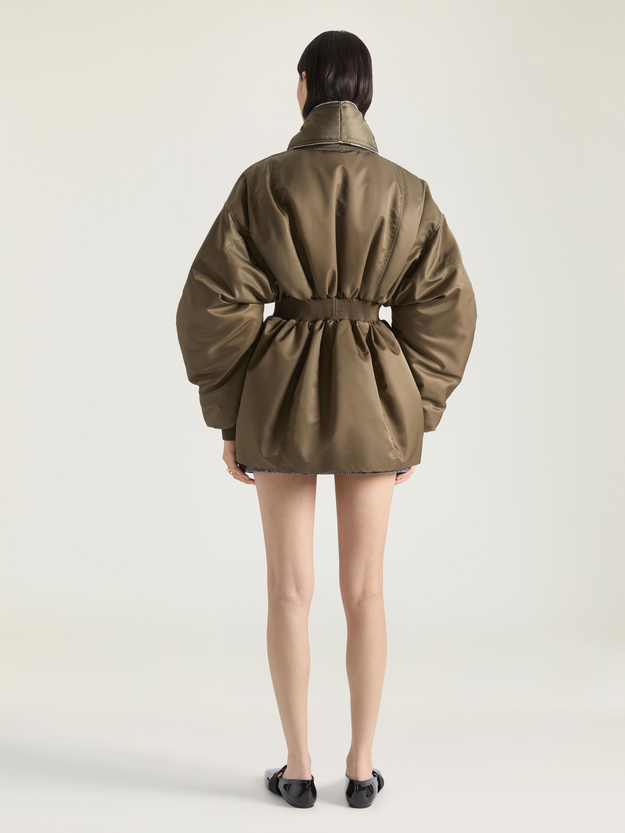 LONG ZIPPED SHAWL COLLAR BOMBER