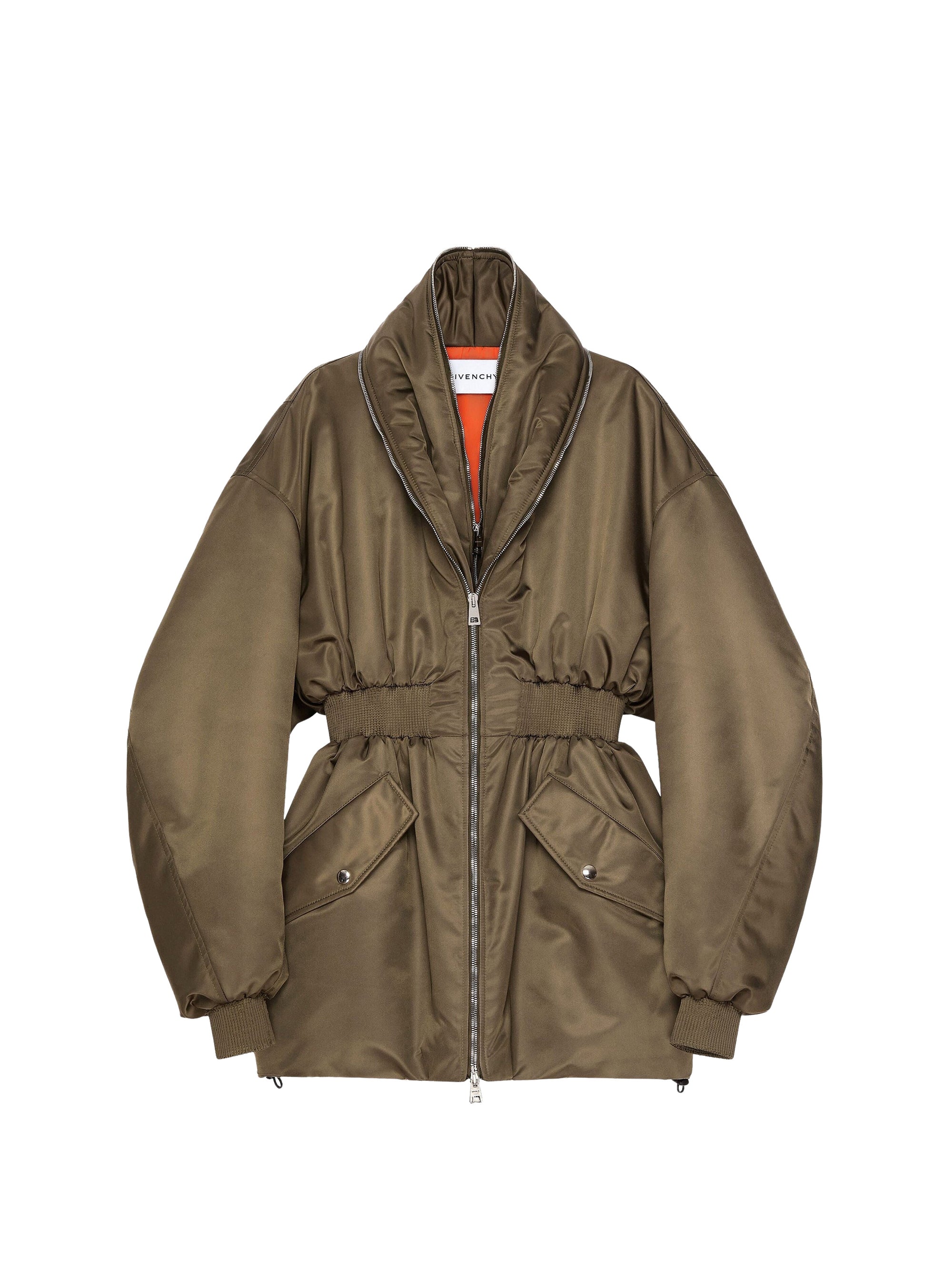 Bomber long zippé à col châle - Kaki