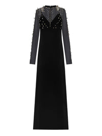 Robe bi-matière brodée de clous - Noir
