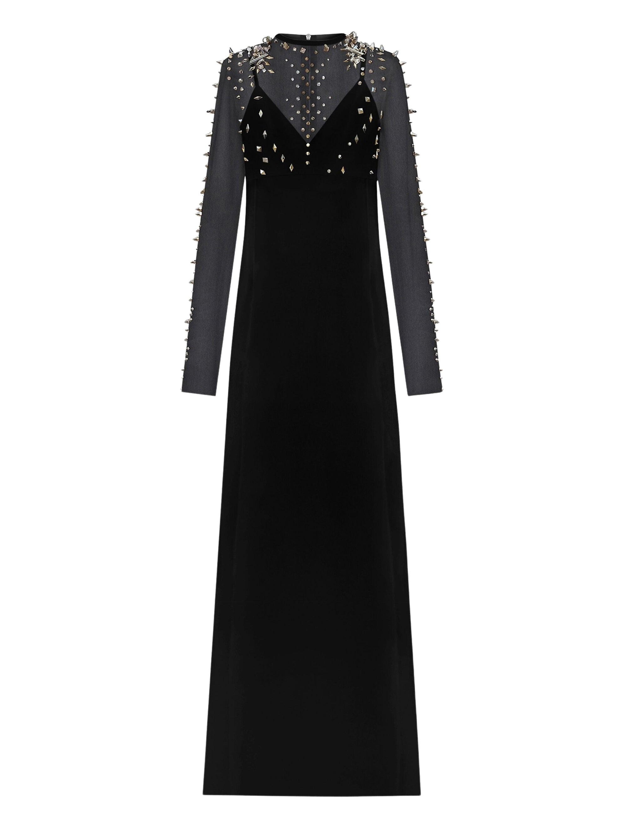 Robe bi-matière brodée de clous - Noir