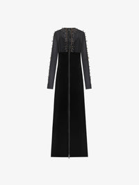 Robe bi-matière brodée de clous - Noir