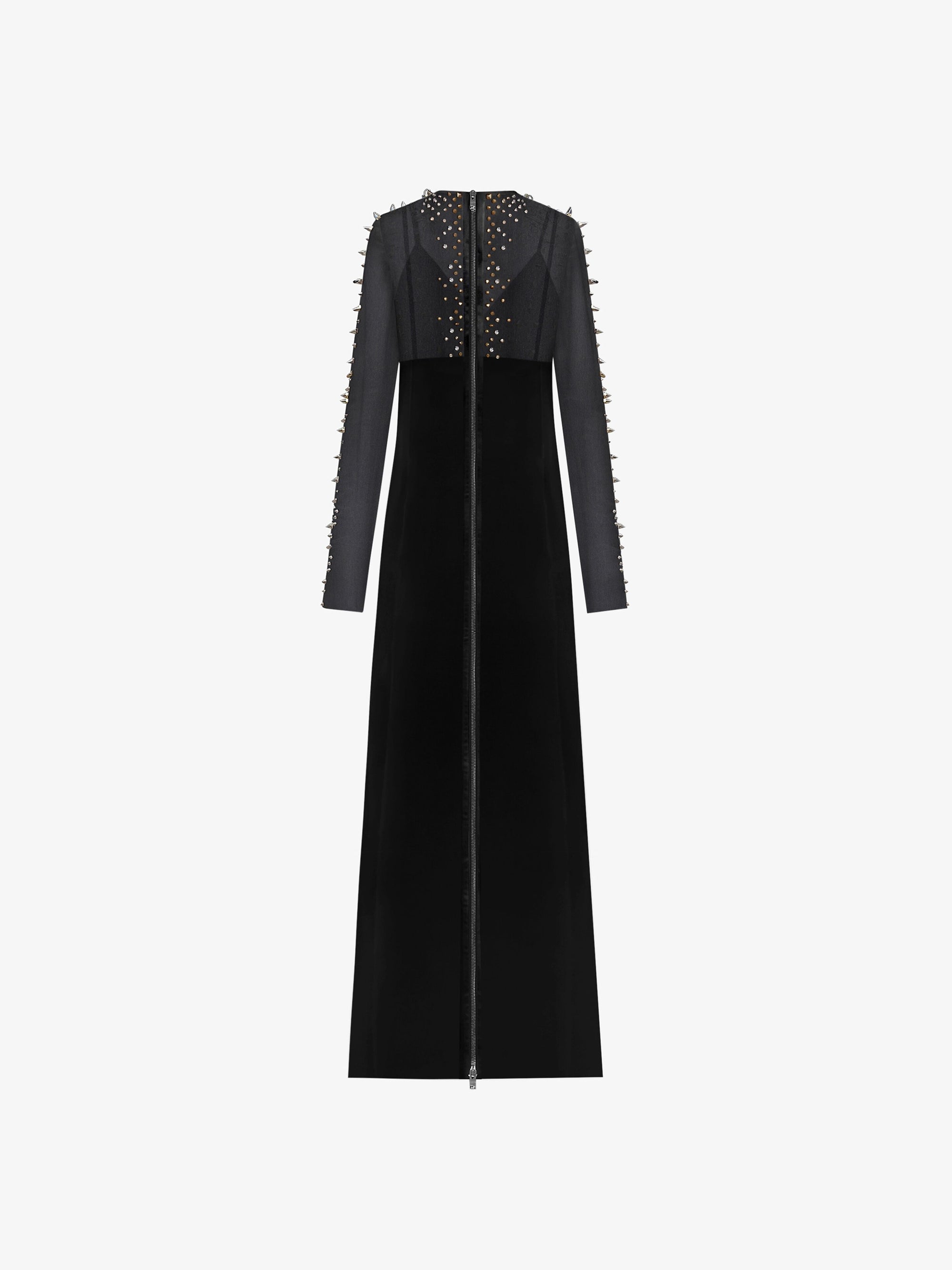 Robe bi-matière brodée de clous - Noir