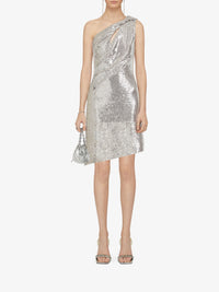 Asymmetric mini-dress with sequin embroidery - Silver