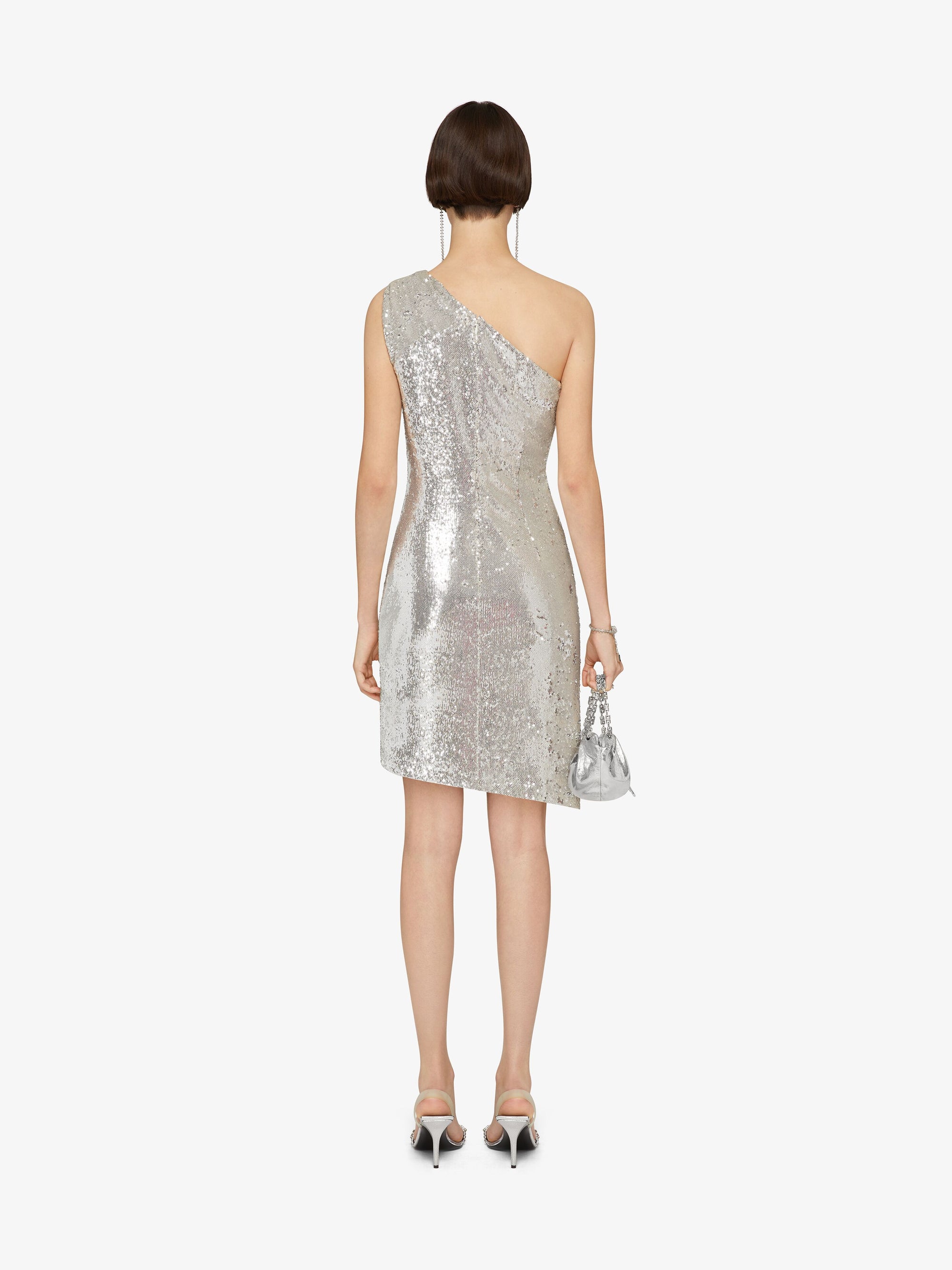 Asymmetric mini-dress with sequin embroidery - Silver
