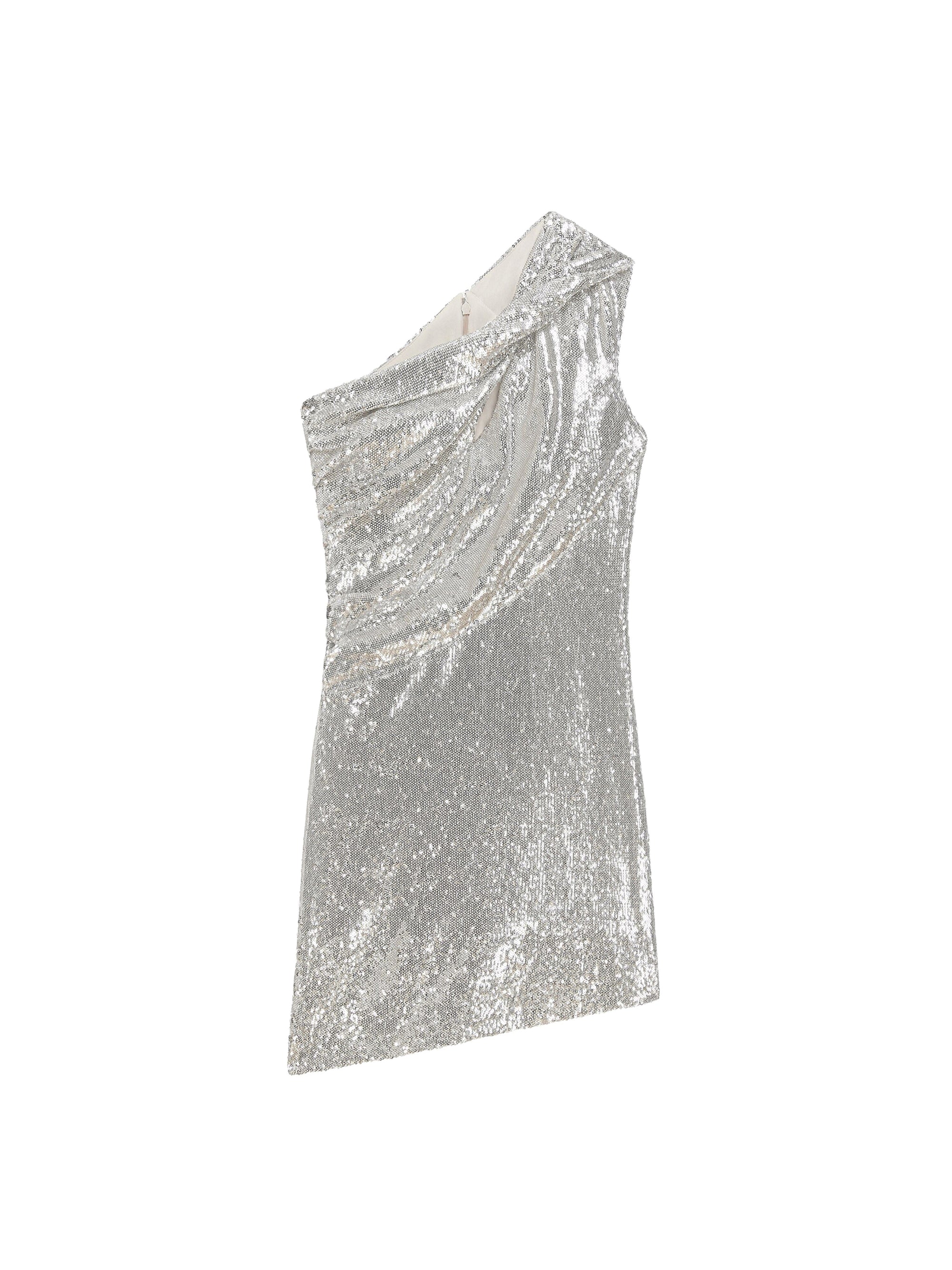 Asymmetric mini-dress with sequin embroidery - Silver