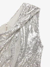 Asymmetric mini-dress with sequin embroidery - Silver