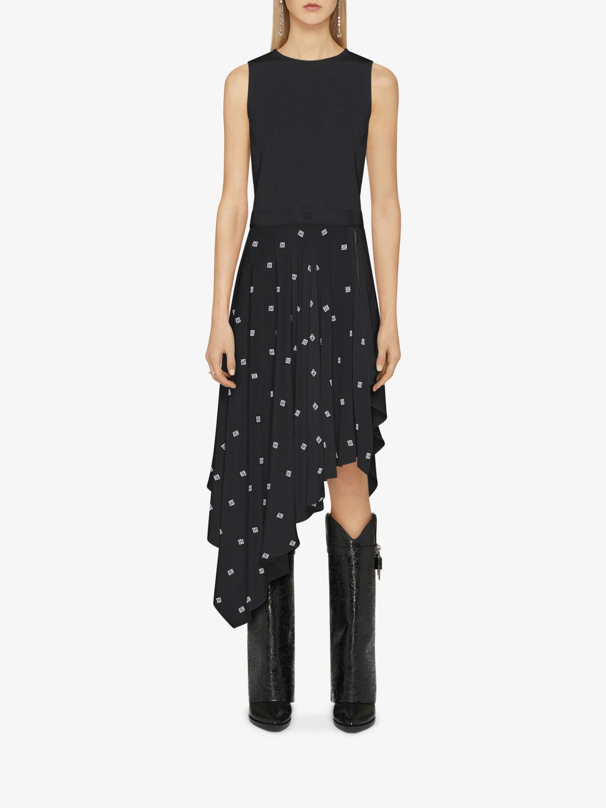 Robe en soie 4G avec jupe à volants asymétriques - Black
