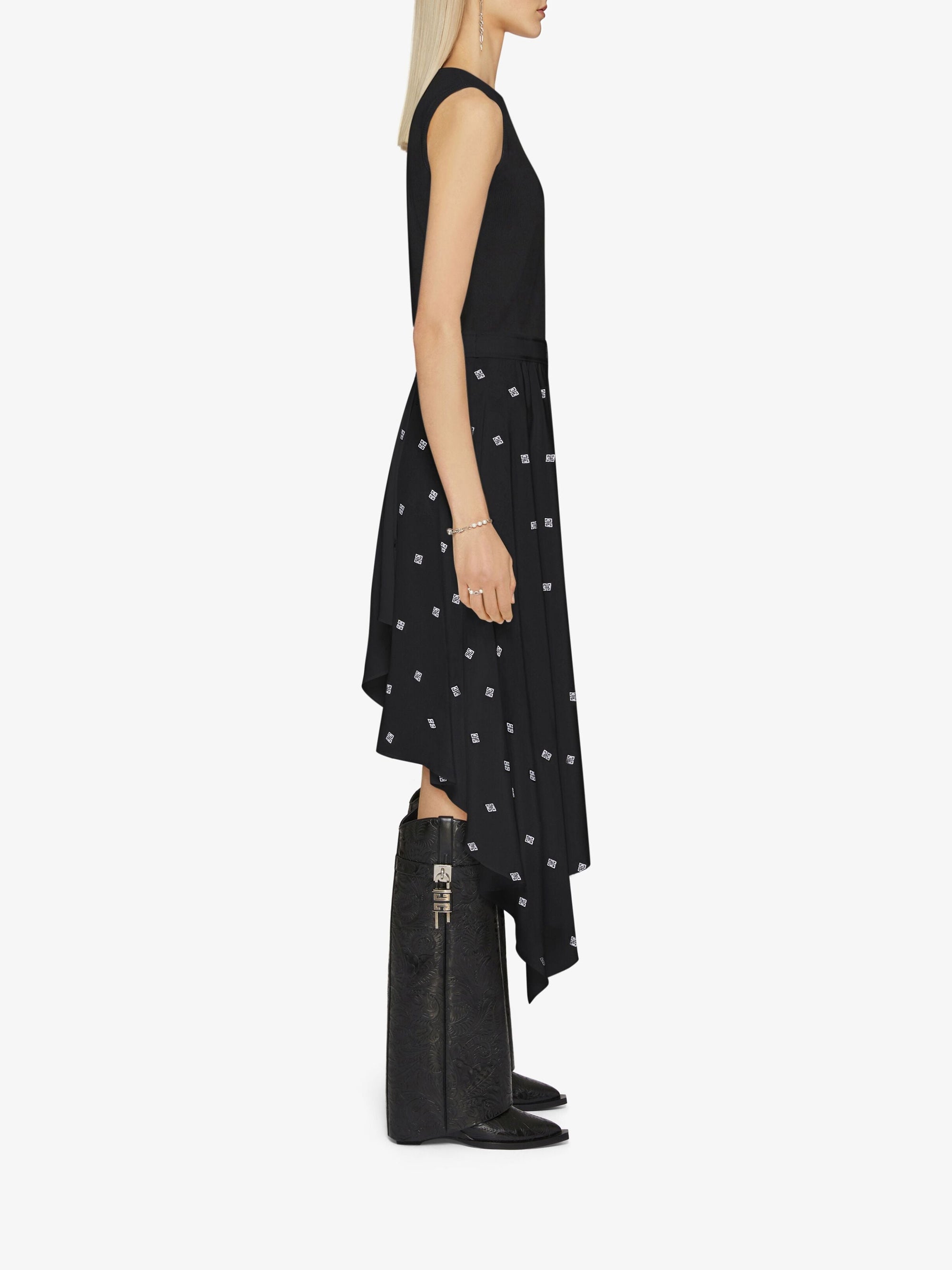 Robe en soie 4G avec jupe à volants asymétriques - Black