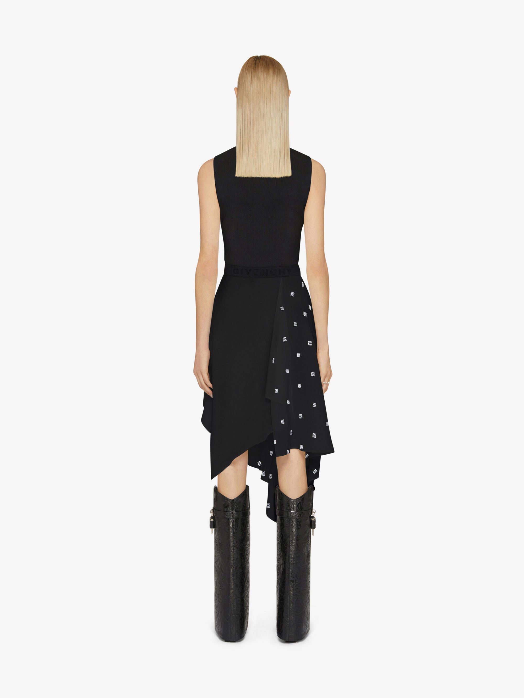 Robe en soie 4G avec jupe à volants asymétriques - Black