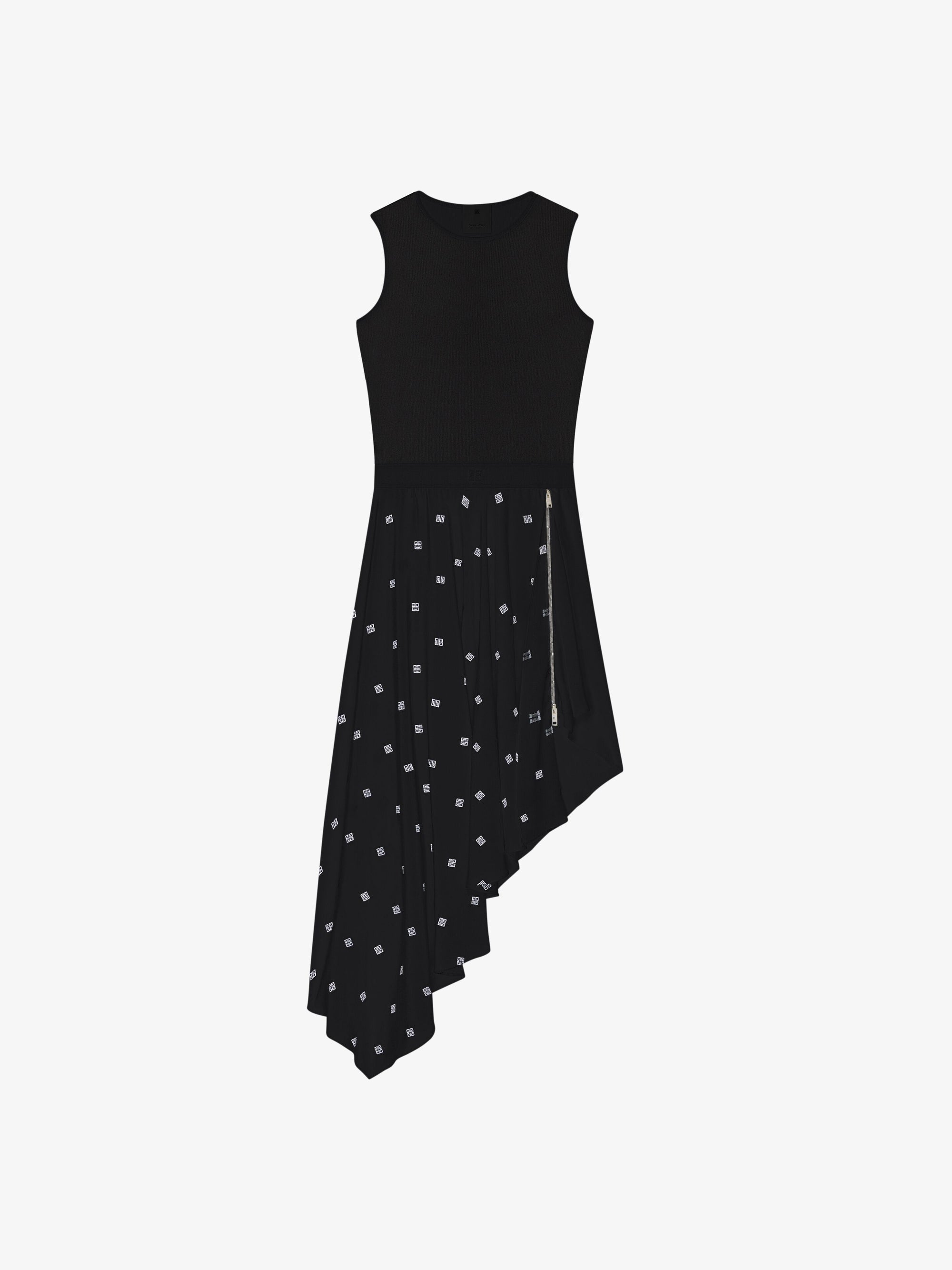 Robe en soie 4G avec jupe à volants asymétriques - Black