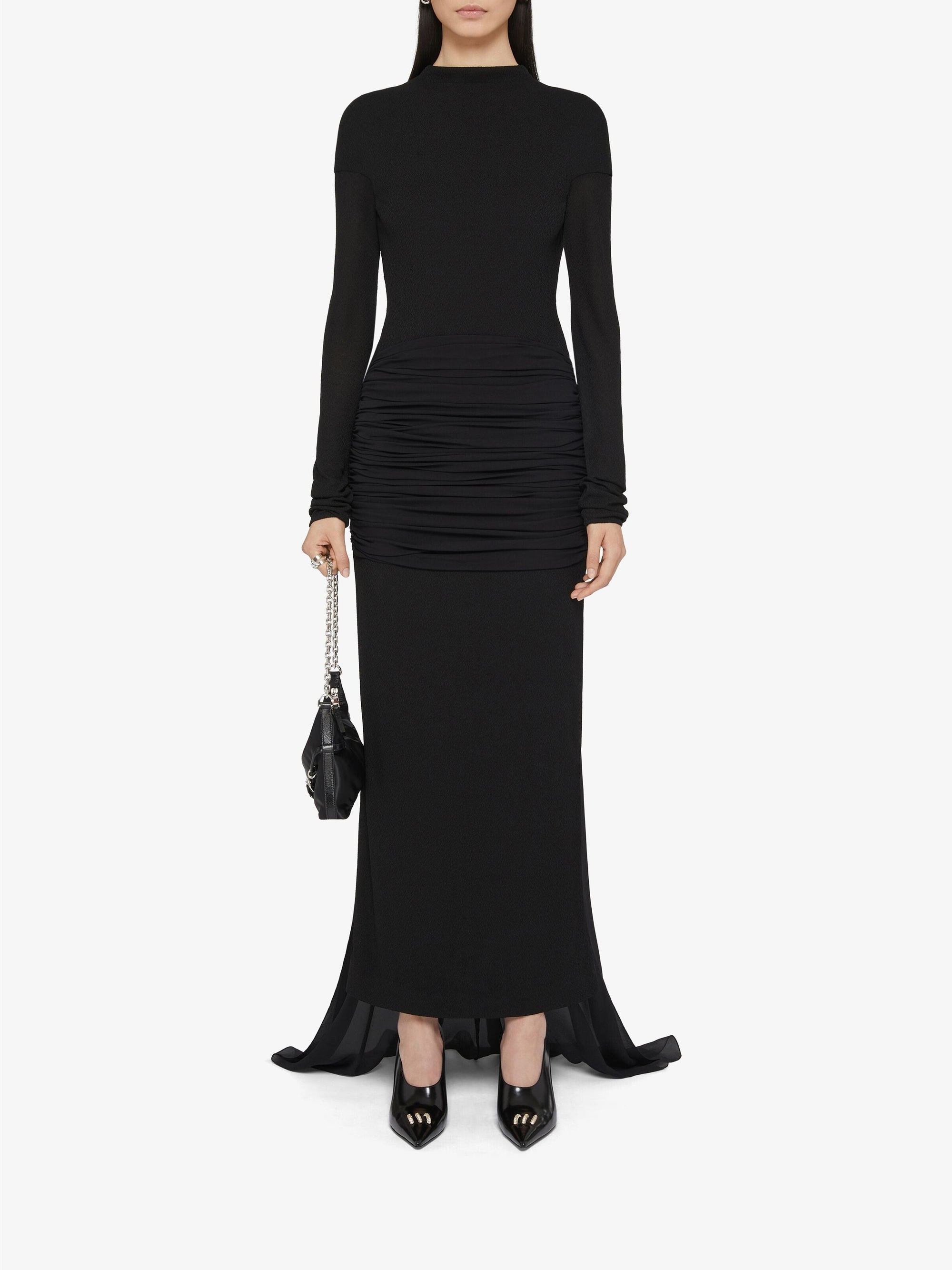Robe du soir drapée avec traîne - Noir