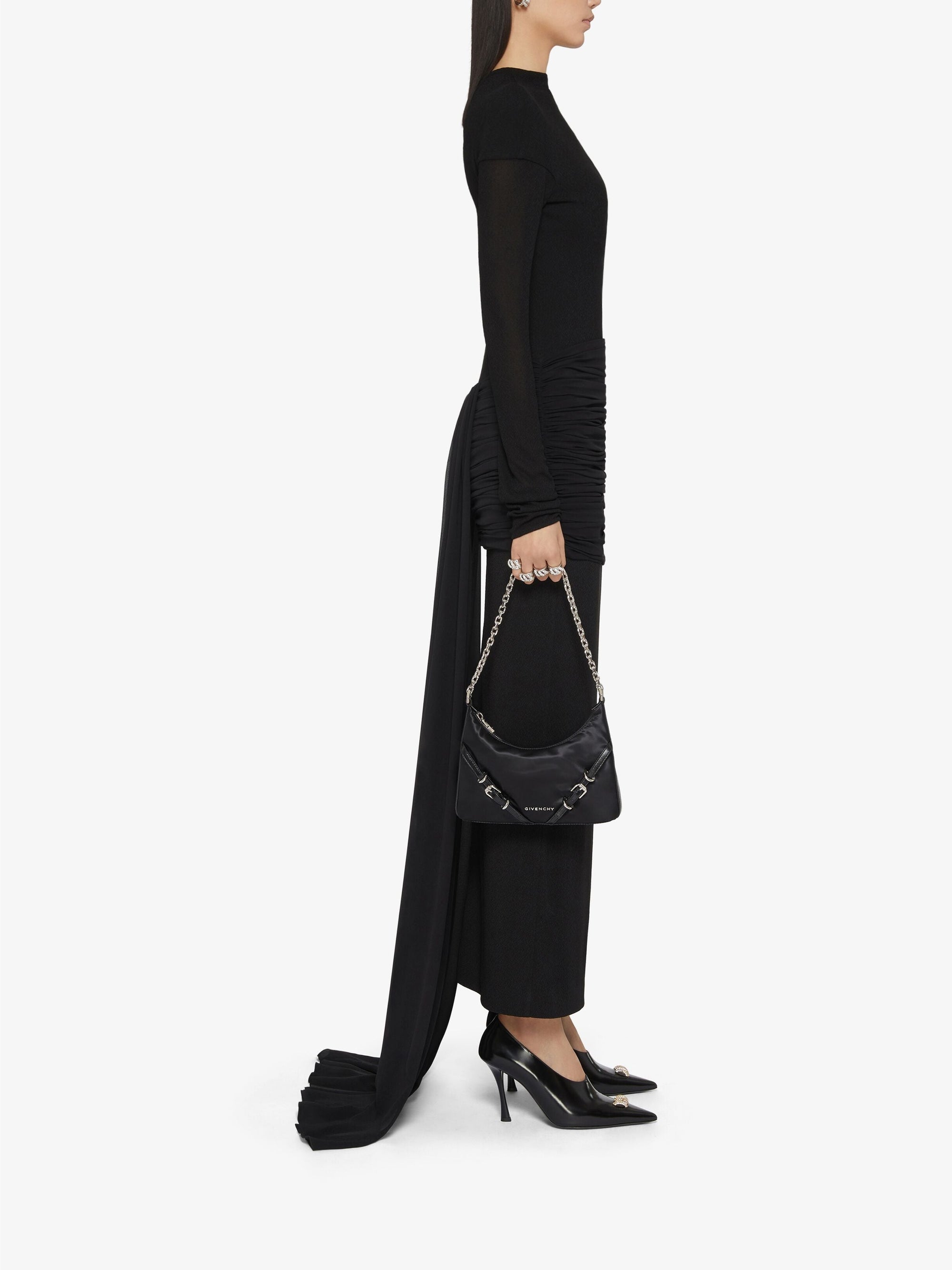 Robe du soir drapée avec traîne - Noir