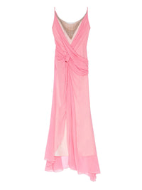 Robe drapée avec chaînes en soie - Flamand Rose