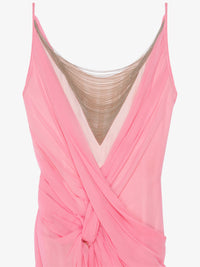 Robe drapée avec chaînes en soie - Flamand Rose