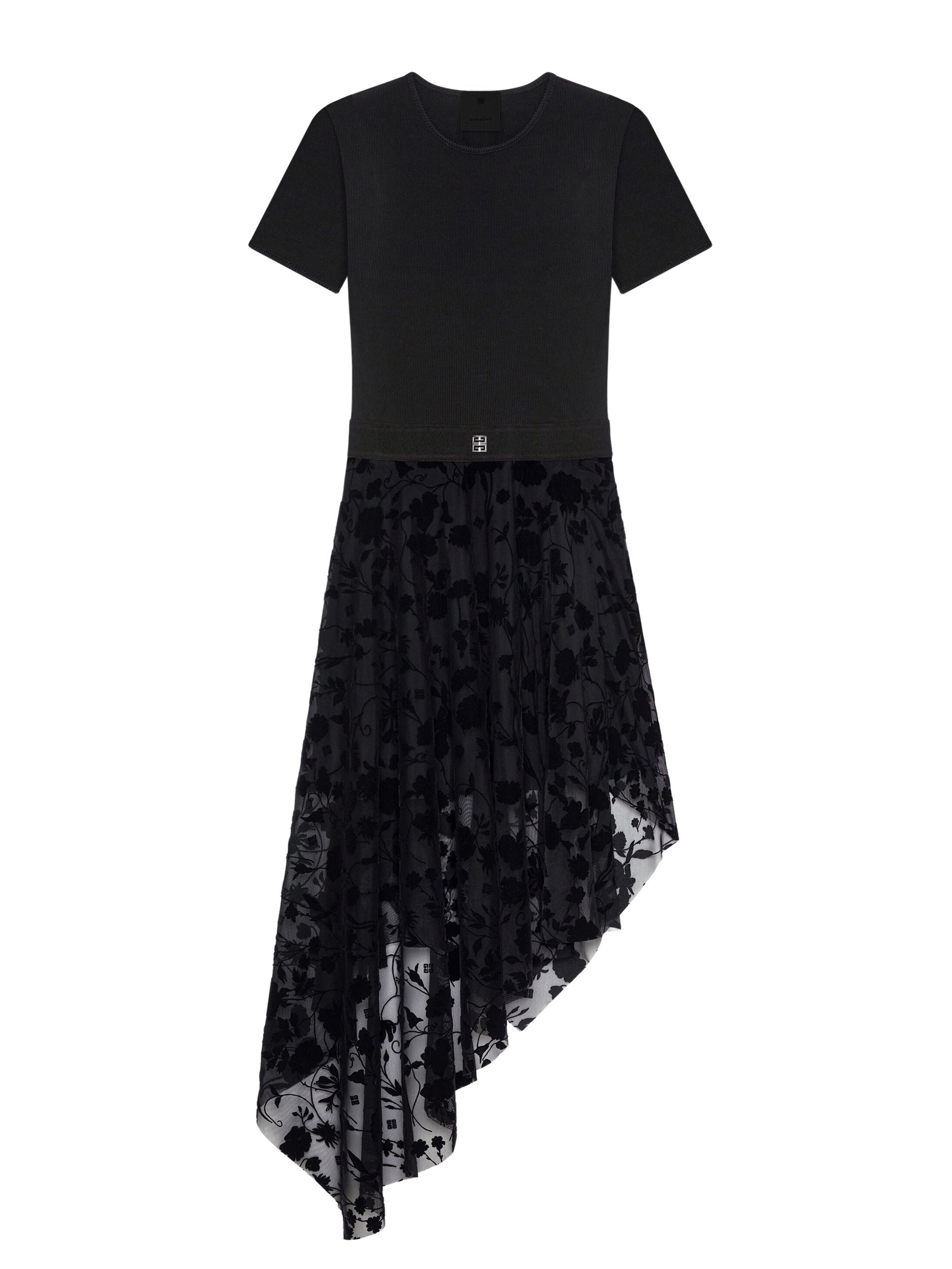 Robe en tulle 4G Flowers à volants asymétriques - Black