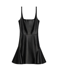 Leather mini dress with a flared skirt - Black