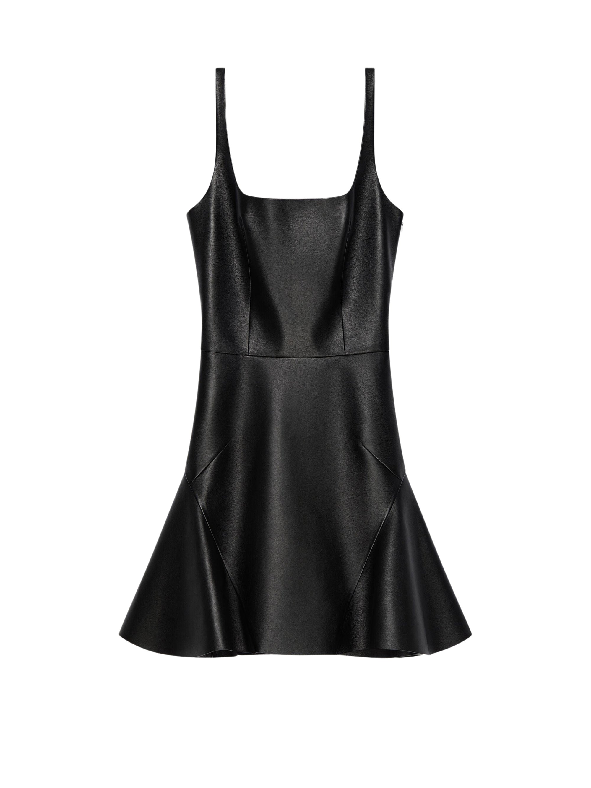 Leather mini dress with a flared skirt - Black