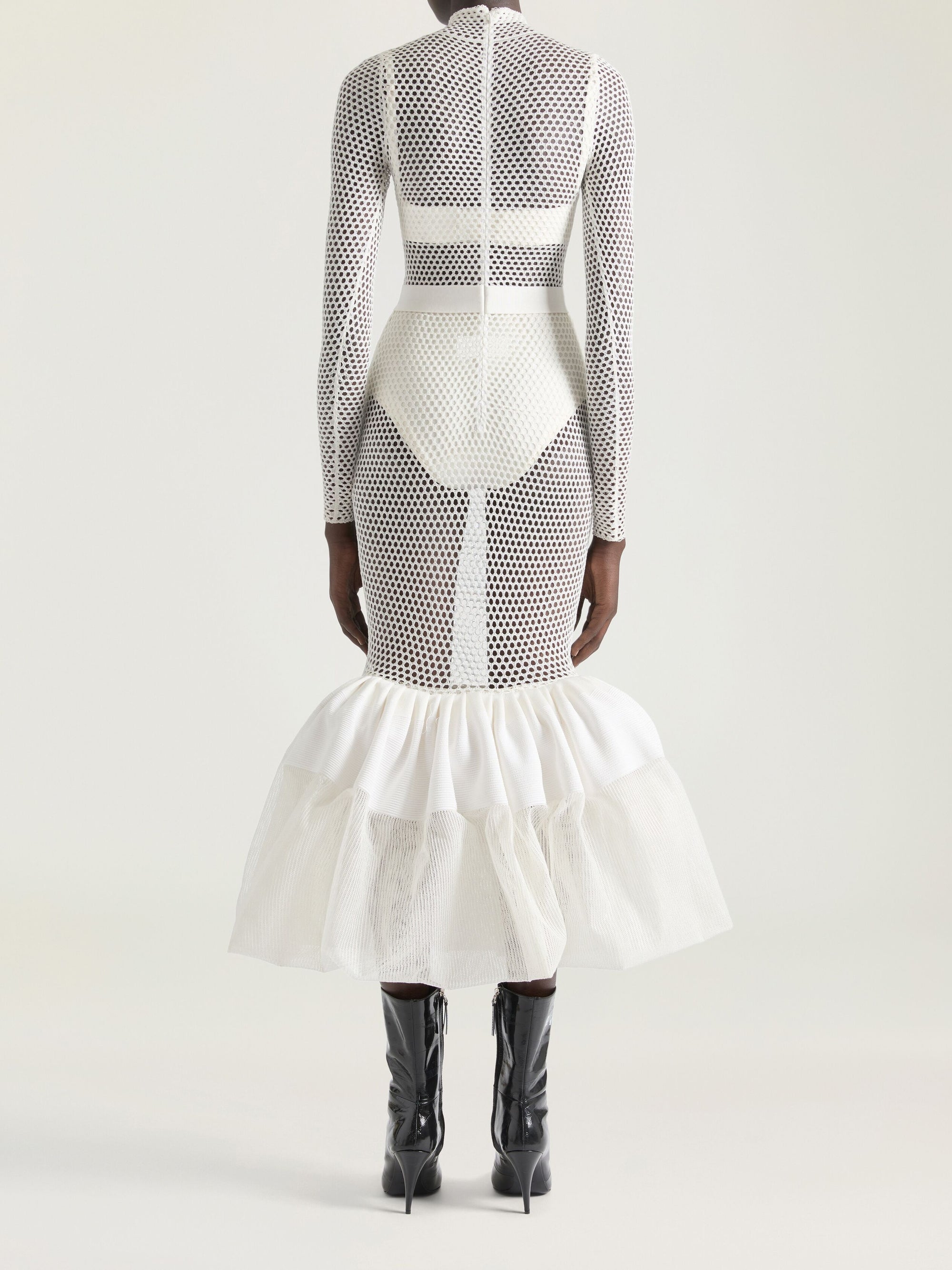 High-necked dress with darts - White