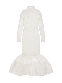 High-necked dress with darts - White