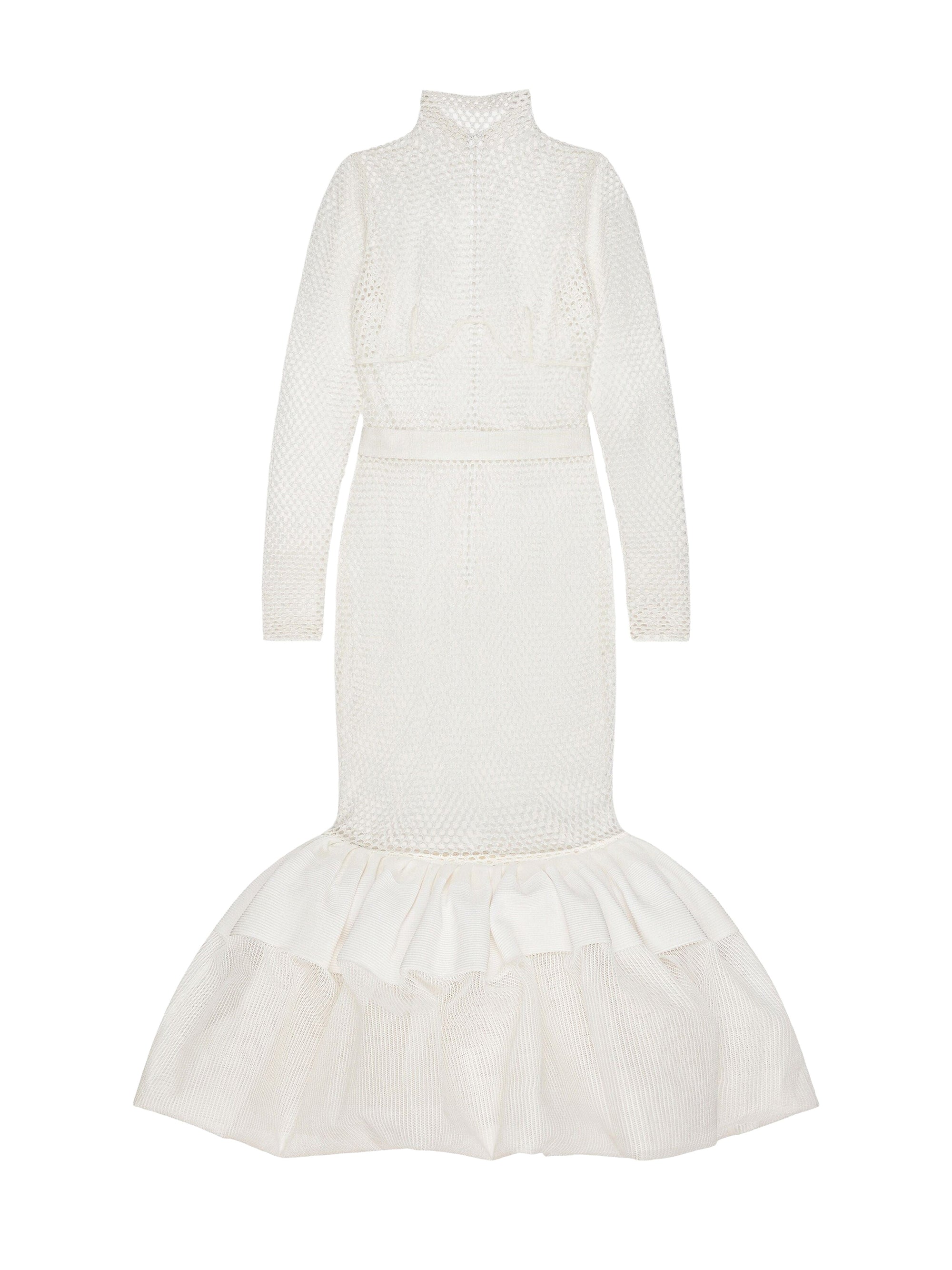 High-necked dress with darts - White