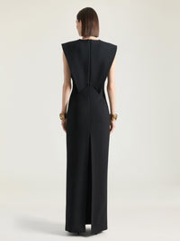 Structured evening dress in wool - Black