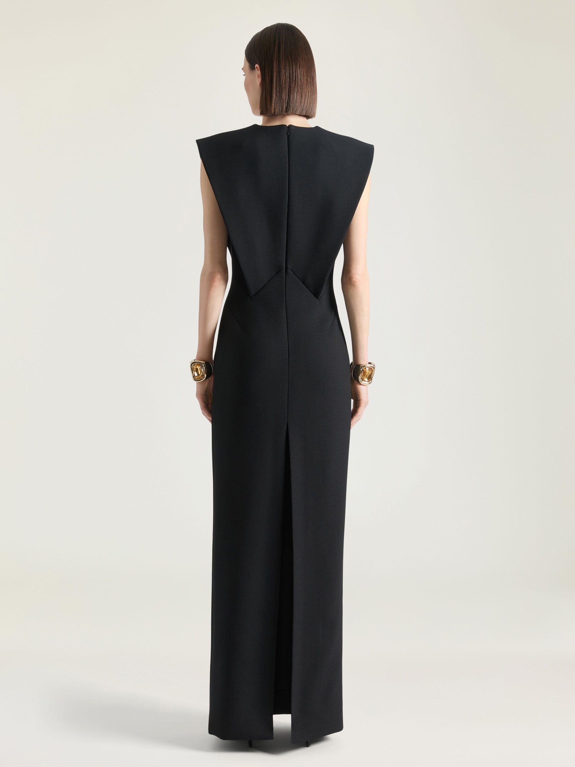 Structured evening dress in wool - Black