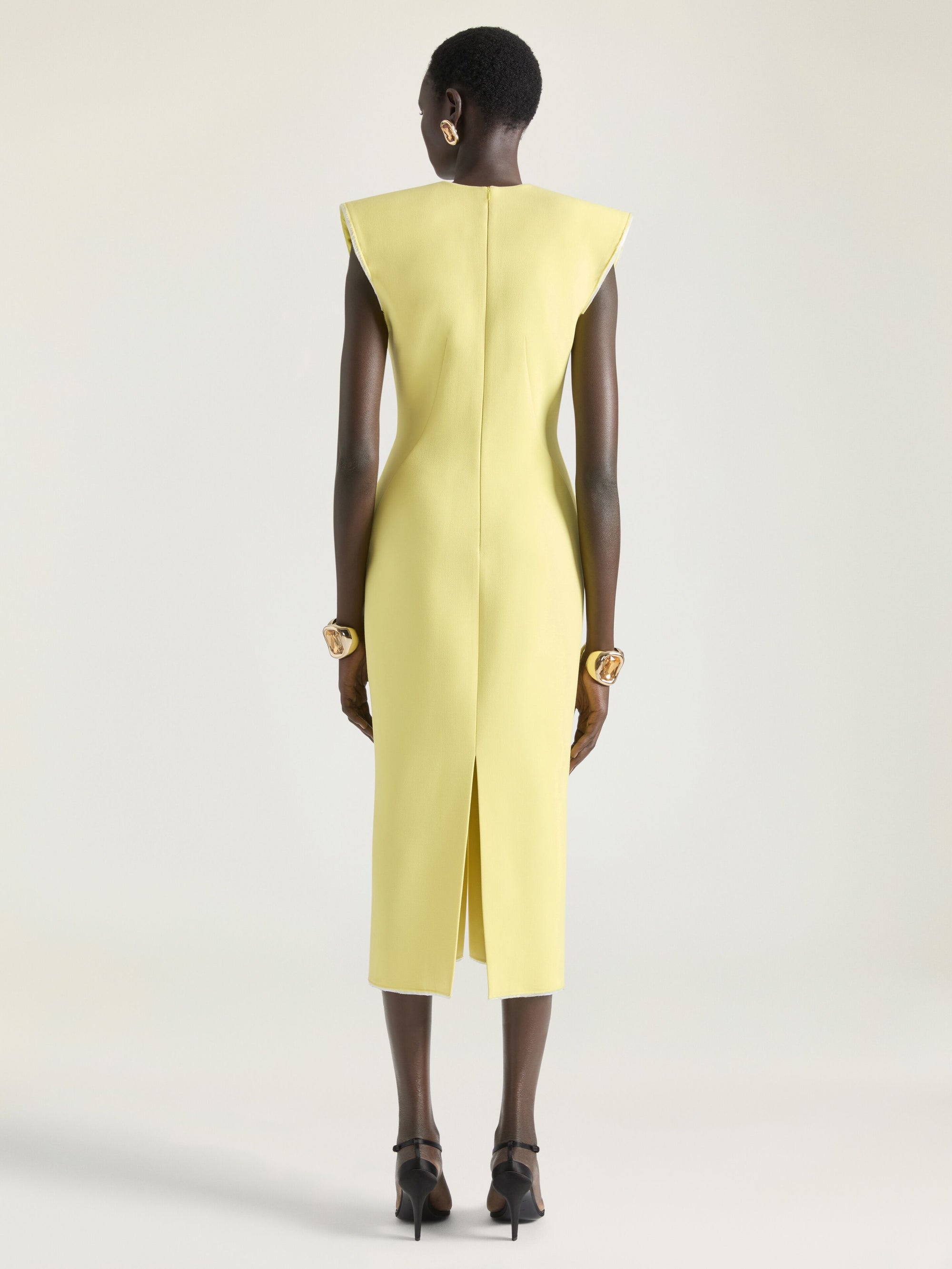 Robe midi décolletée en laine - Acid Yellow