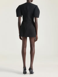 Wool mini dress with darts - Black