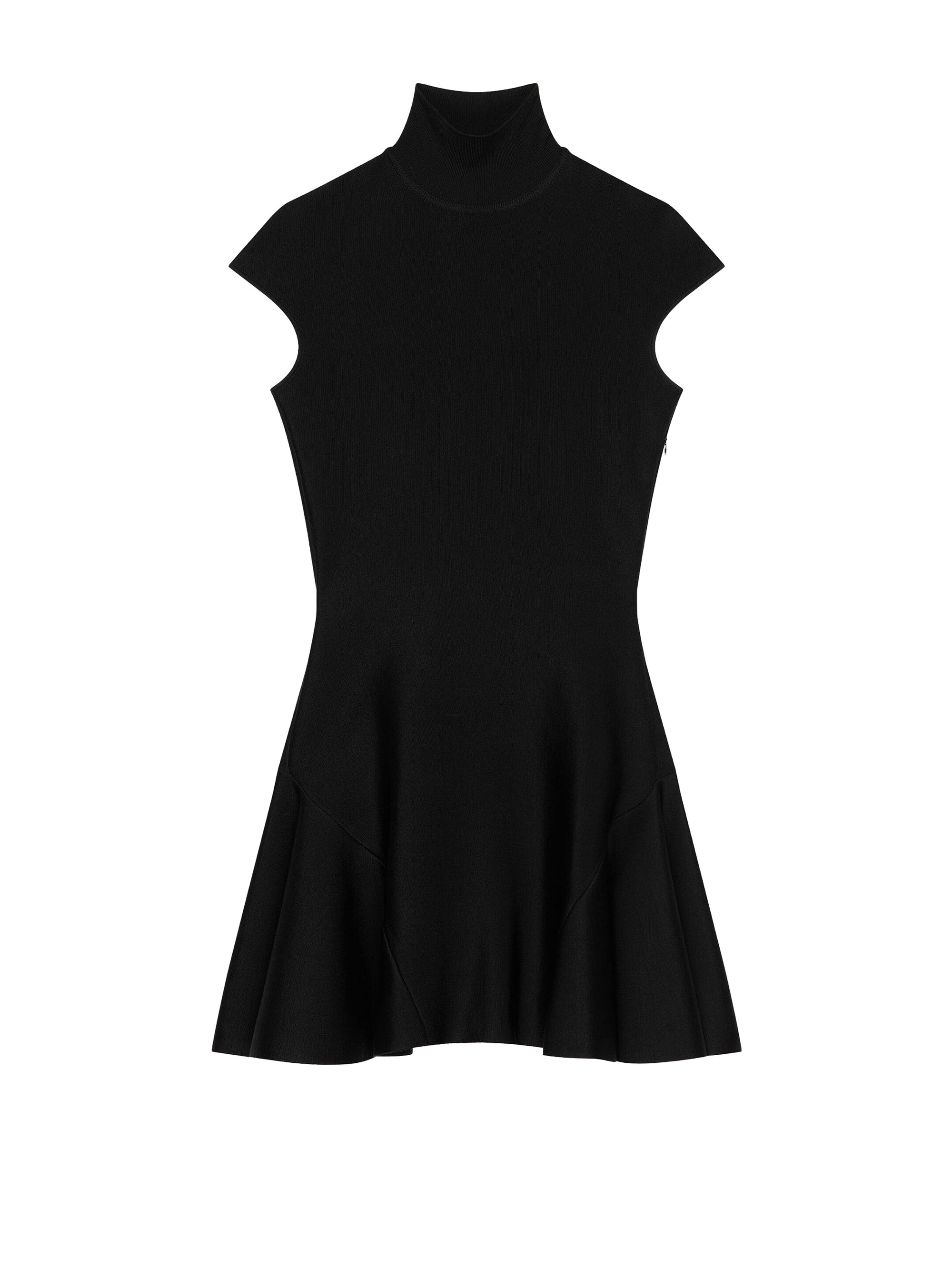 Mini-robe à jupe évasée en laine mélangée - Black