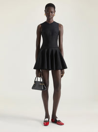 BI-MATERIAL FIT AND FLARE MINI DRESS