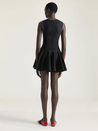 BI-MATERIAL FIT AND FLARE MINI DRESS