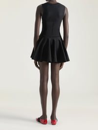 Robe mini bi-matière évasée en laine mélangée - Black