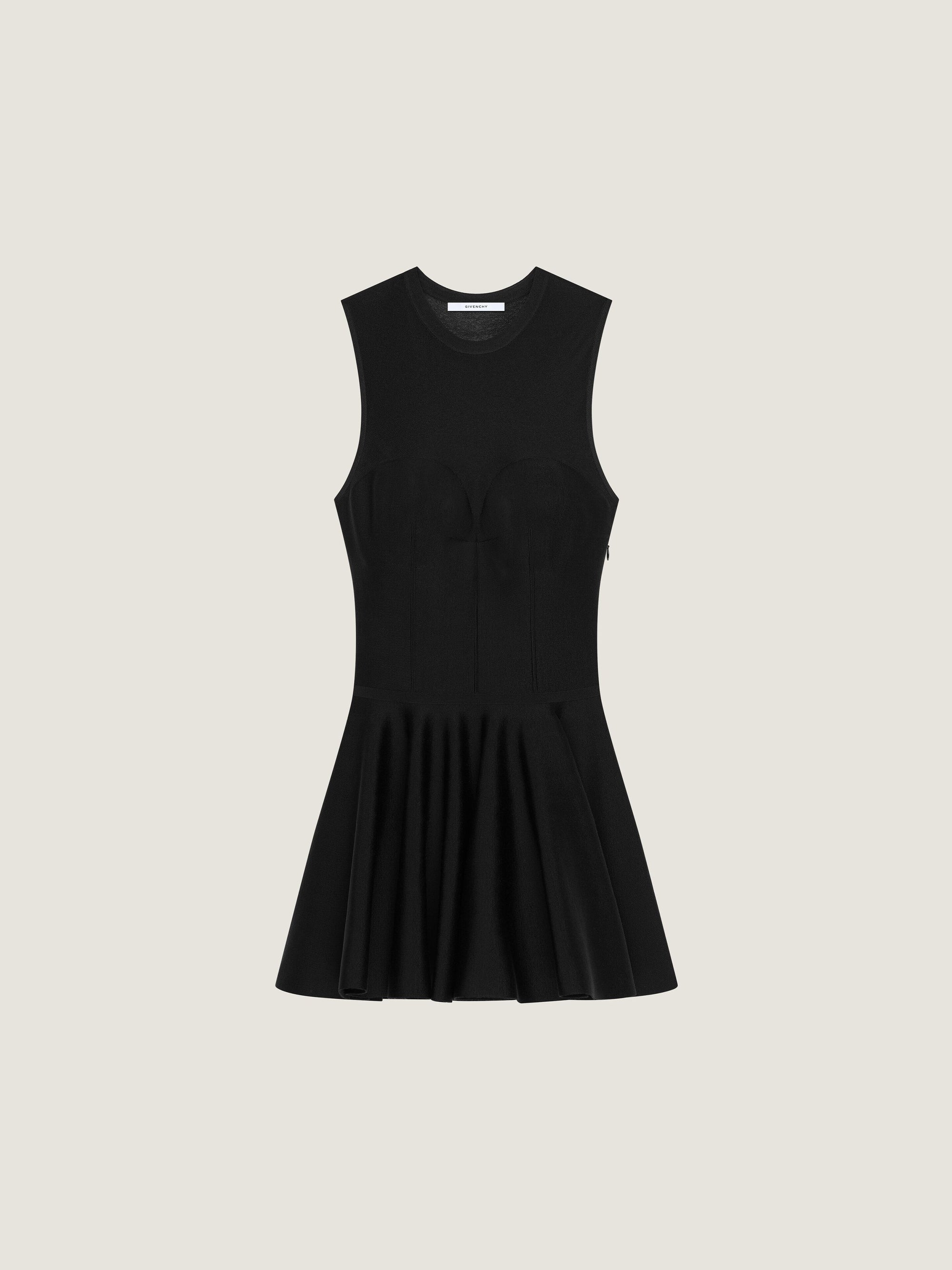 BI-MATERIAL FIT AND FLARE MINI DRESS