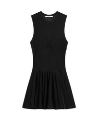 Flared mini dress in a wool blend, made from two different fabrics - Black