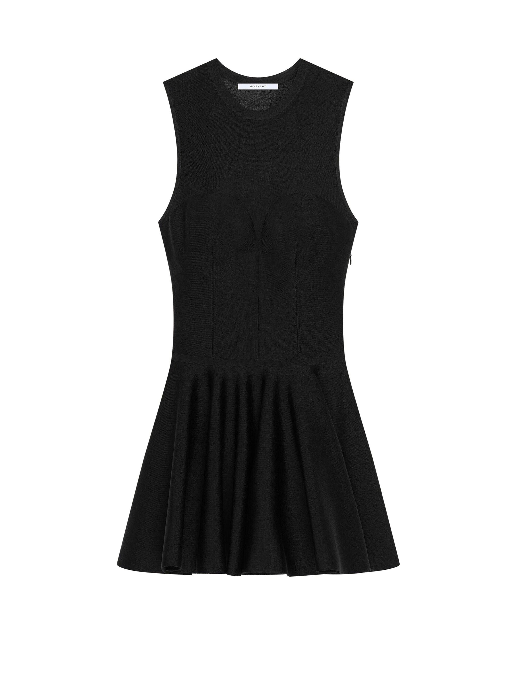 Flared mini dress in a wool blend, made from two different fabrics - Black
