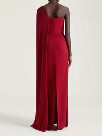 Asymmetrical maxi dress with cape - Dark Red