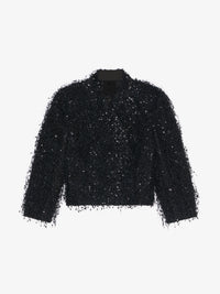SEQUINS/PEARLS ON FRINGE FABRIC