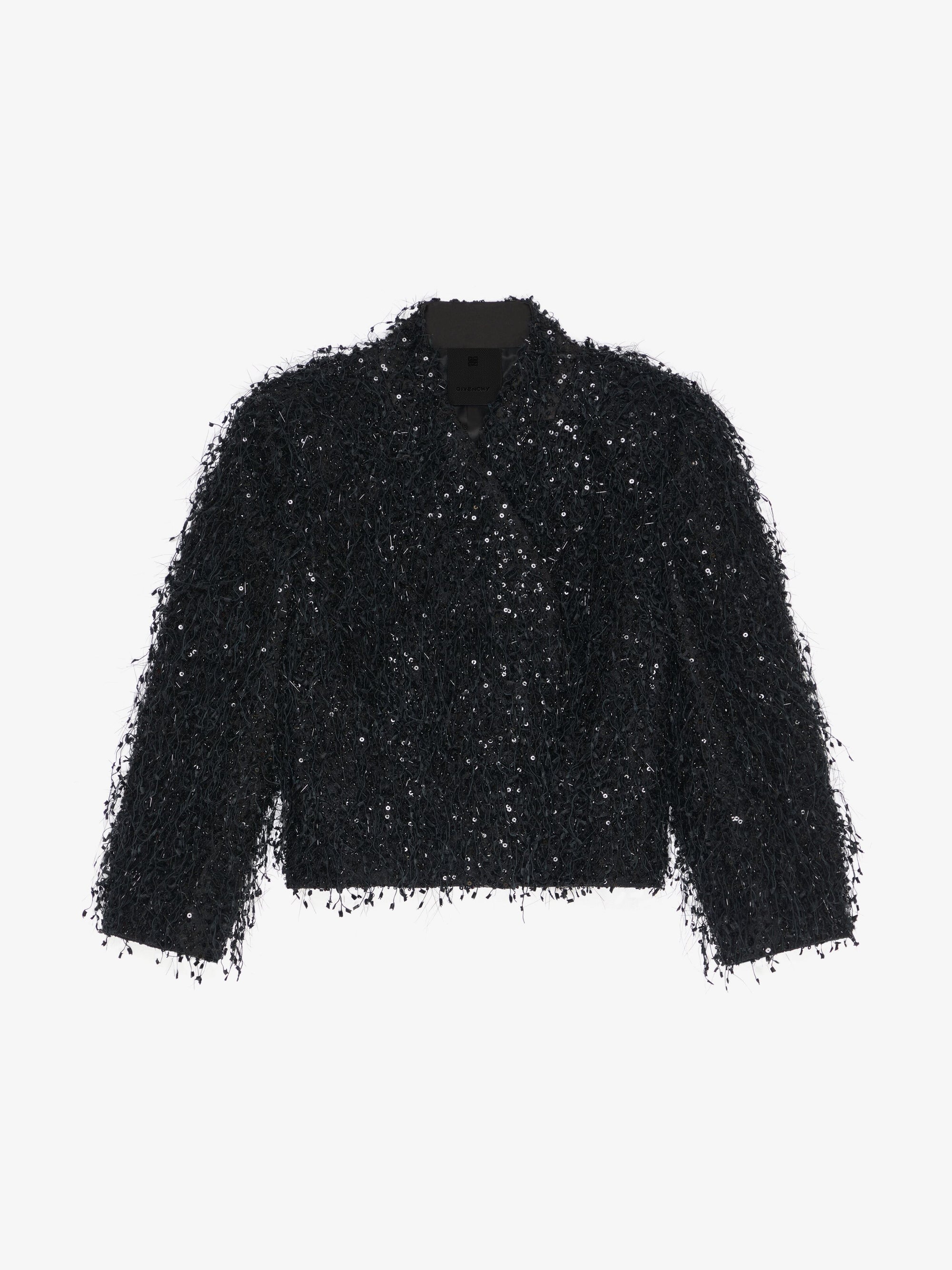 SEQUINS/PEARLS ON FRINGE FABRIC