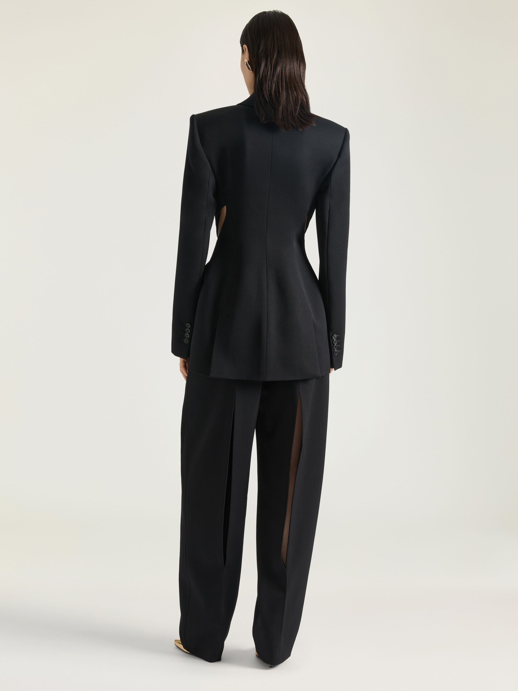 Double-breasted wool jacket with cut-outs - Black