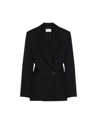 Double-breasted wool jacket with cut-outs - Black