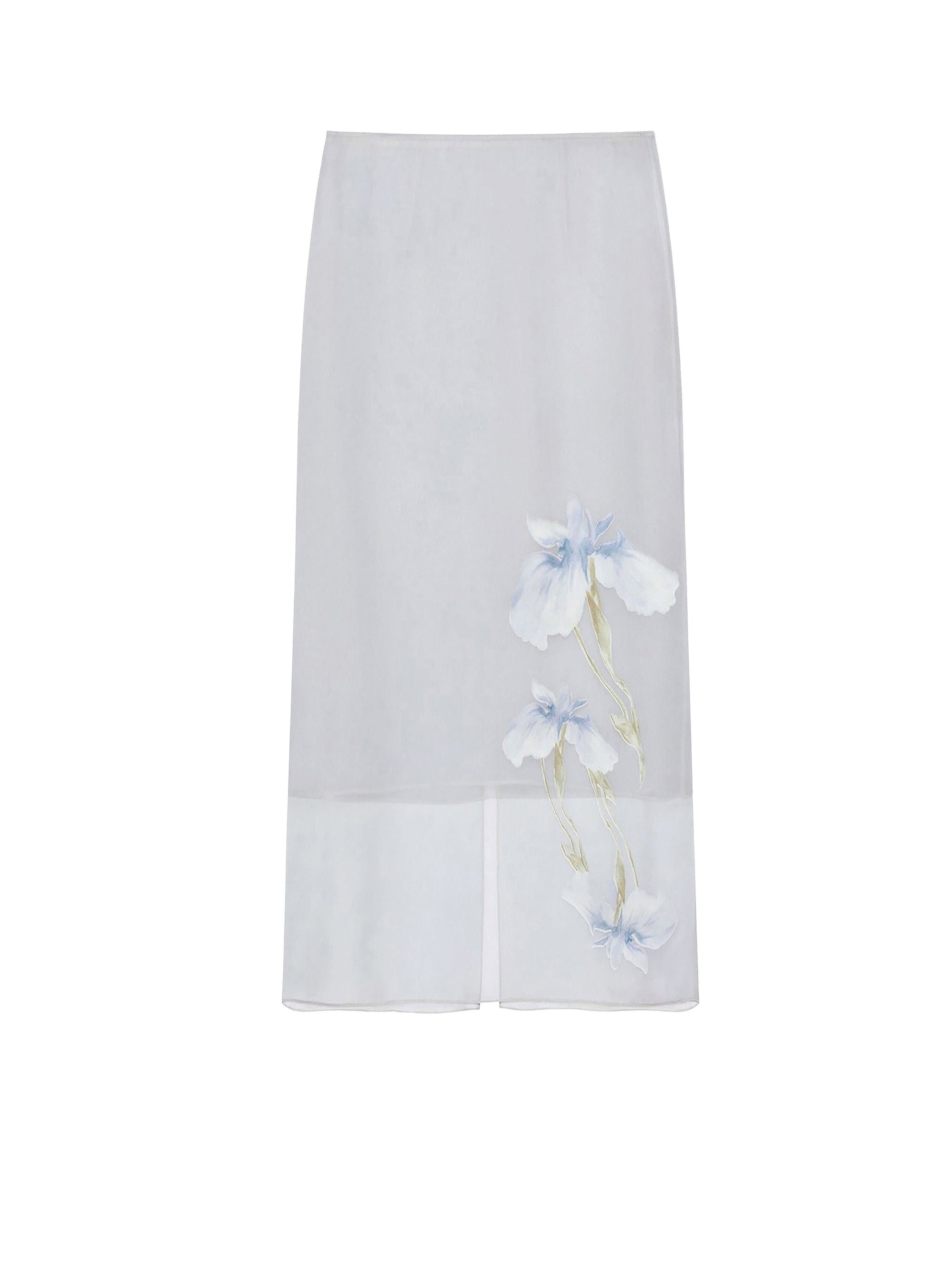 Jupe motif floral en soie - Ice Blue