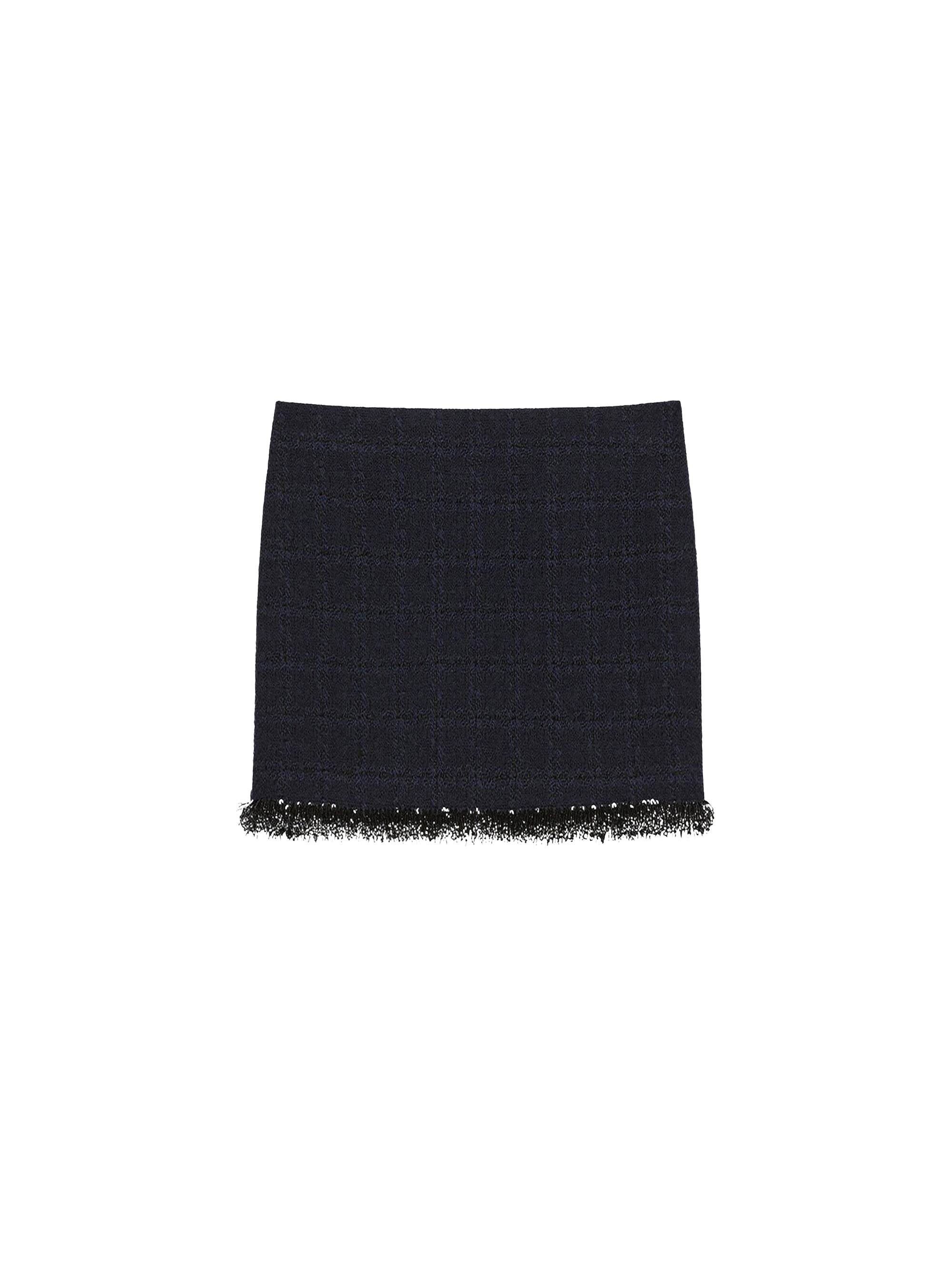 Tweed mini-skirt with wool beads - Dark Navy