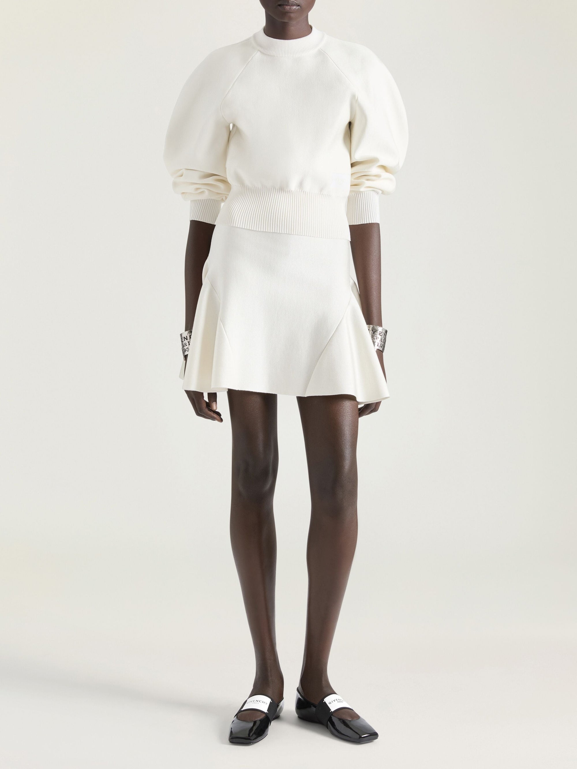 Jupe mini détail évasé en laine mélangée - Ivory