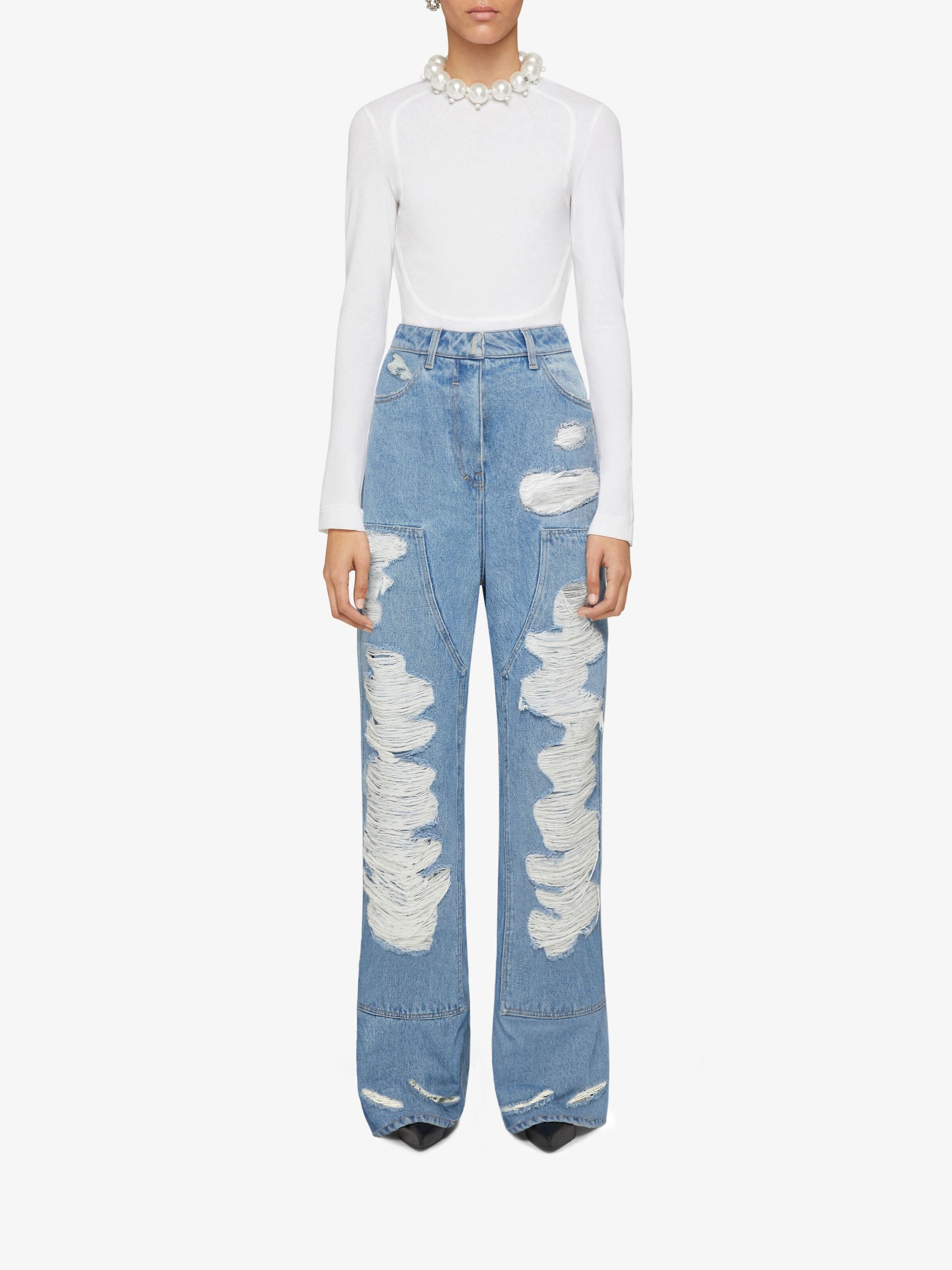 Jean oversize en denim destroyed - Bleu Clair