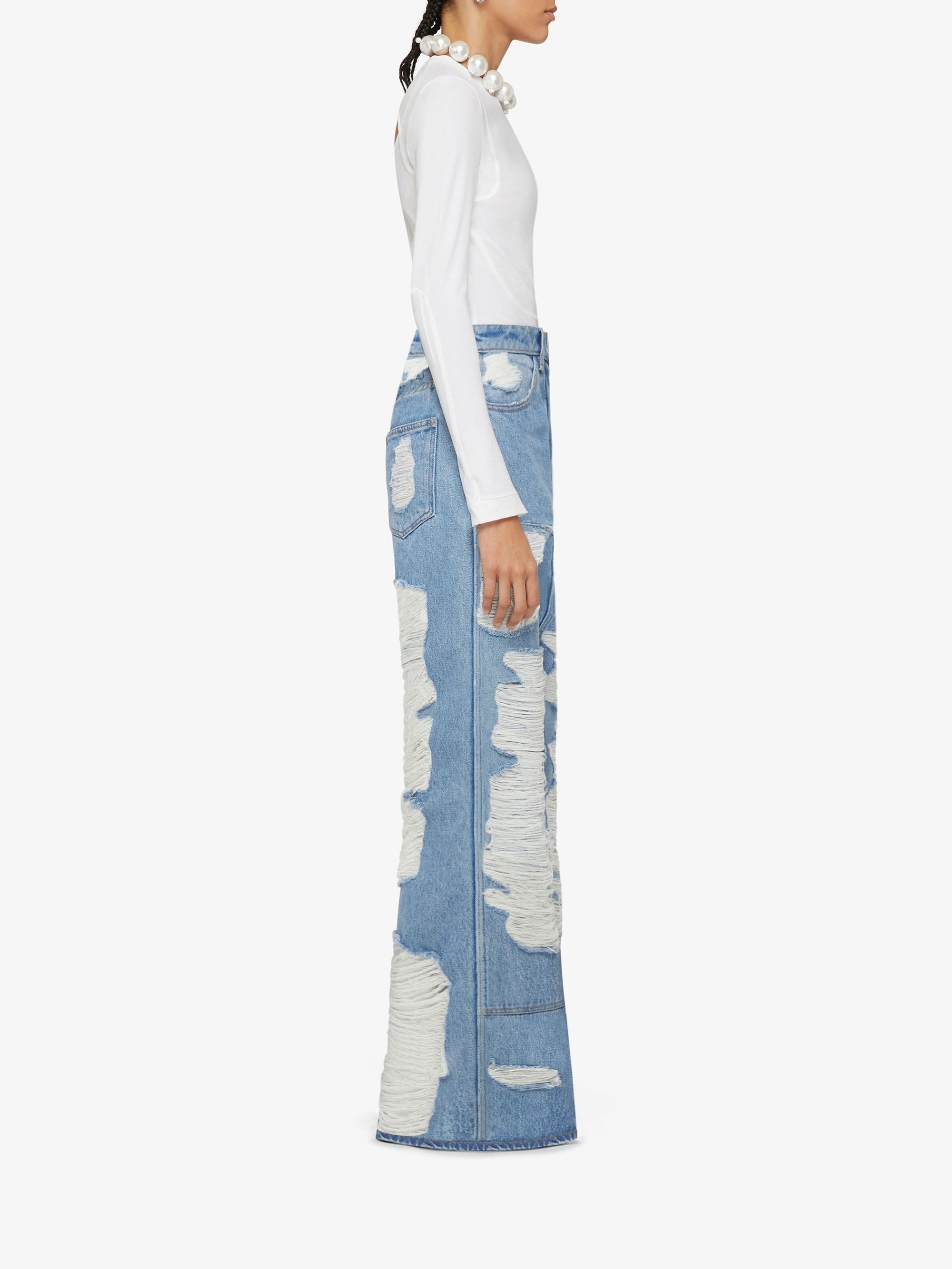 Jean oversize en denim destroyed - Bleu Clair